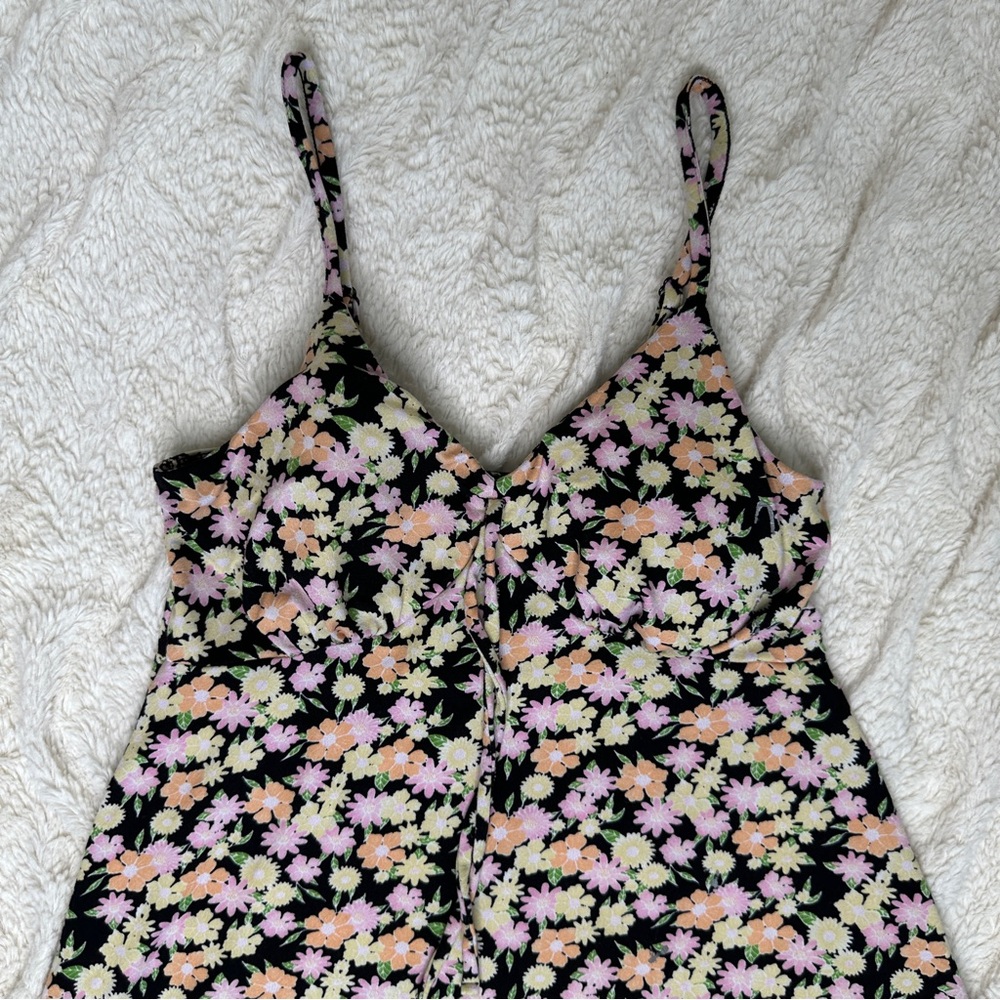 Y2K Women Mini Dress S Floral Black Multi color Baby Doll No Boundaries - Picture 2 of 7